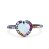 Heart Art Deco Multi Color Wedding Bridal Ring Simulated Cubic Zirconia 925 Sterling Silver