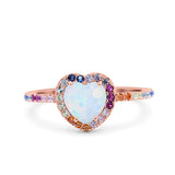 Heart Art Deco Multi Color Wedding Bridal Ring Simulated Cubic Zirconia 925 Sterling Silver