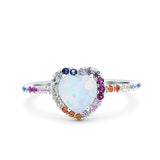 Heart Art Deco Multi Color Wedding Bridal Ring Simulated Cubic Zirconia 925 Sterling Silver