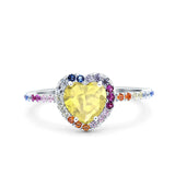 Heart Art Deco Multi Color Wedding Bridal Ring Simulated Cubic Zirconia 925 Sterling Silver