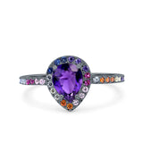 Pear Art Deco Multi Color Wedding Bridal Ring Simulated Cubic Zirconia 925 Sterling Silver