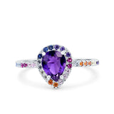 Pear Art Deco Multi Color Wedding Bridal Ring Simulated Cubic Zirconia 925 Sterling Silver