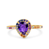 Pear Art Deco Multi Color Wedding Bridal Ring Simulated Cubic Zirconia 925 Sterling Silver