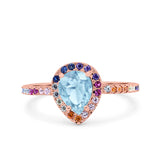 Pear Art Deco Multi Color Wedding Bridal Ring Simulated Cubic Zirconia 925 Sterling Silver