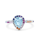Pear Art Deco Multi Color Wedding Bridal Ring Simulated Cubic Zirconia 925 Sterling Silver