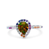 Pear Art Deco Multi Color Wedding Bridal Ring Simulated Cubic Zirconia 925 Sterling Silver