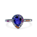 Pear Art Deco Multi Color Wedding Bridal Ring Simulated Cubic Zirconia 925 Sterling Silver