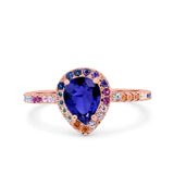 Pear Art Deco Multi Color Wedding Bridal Ring Simulated Cubic Zirconia 925 Sterling Silver