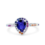 Pear Art Deco Multi Color Wedding Bridal Ring Simulated Cubic Zirconia 925 Sterling Silver