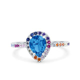 Pear Art Deco Multi Color Wedding Bridal Ring Simulated Cubic Zirconia 925 Sterling Silver