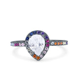 Pear Art Deco Multi Color Wedding Bridal Ring Simulated Cubic Zirconia 925 Sterling Silver