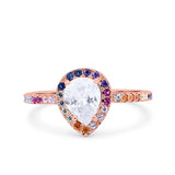 Pear Art Deco Multi Color Wedding Bridal Ring Simulated Cubic Zirconia 925 Sterling Silver