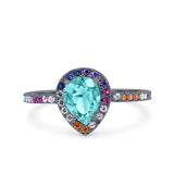 Pear Art Deco Multi Color Wedding Bridal Ring Simulated Cubic Zirconia 925 Sterling Silver