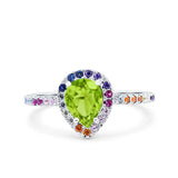 Pear Art Deco Multi Color Wedding Bridal Ring Simulated Cubic Zirconia 925 Sterling Silver