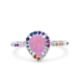Pear Art Deco Multi Color Wedding Bridal Ring Simulated Cubic Zirconia 925 Sterling Silver