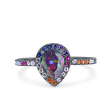 Pear Art Deco Multi Color Wedding Bridal Ring Simulated Cubic Zirconia 925 Sterling Silver