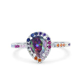 Pear Art Deco Multi Color Wedding Bridal Ring Simulated Cubic Zirconia 925 Sterling Silver
