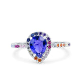Pear Art Deco Multi Color Wedding Bridal Ring Simulated Cubic Zirconia 925 Sterling Silver