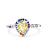 Pear Art Deco Multi Color Wedding Bridal Ring Simulated Cubic Zirconia 925 Sterling Silver