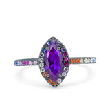 Marquise Art Deco MultiColor Wedding Bridal Ring Simulated Cubic Zirconia 925 Sterling Silver