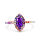 Marquise Art Deco MultiColor Wedding Bridal Ring Simulated Cubic Zirconia 925 Sterling Silver