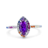 Marquise Art Deco MultiColor Wedding Bridal Ring Simulated Cubic Zirconia 925 Sterling Silver