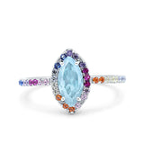 Marquise Art Deco MultiColor Wedding Bridal Ring Simulated Cubic Zirconia 925 Sterling Silver
