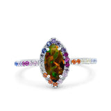 Marquise Art Deco MultiColor Wedding Bridal Ring Simulated Cubic Zirconia 925 Sterling Silver