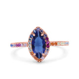 Marquise Art Deco MultiColor Wedding Bridal Ring Simulated Cubic Zirconia 925 Sterling Silver
