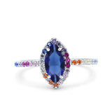 Marquise Art Deco MultiColor Wedding Bridal Ring Simulated Cubic Zirconia 925 Sterling Silver