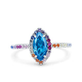 Marquise Art Deco MultiColor Wedding Bridal Ring Simulated Cubic Zirconia 925 Sterling Silver