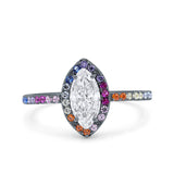 Marquise Art Deco MultiColor Wedding Bridal Ring Simulated Cubic Zirconia 925 Sterling Silver