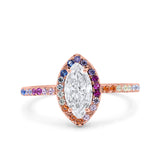 Marquise Art Deco MultiColor Wedding Bridal Ring Simulated Cubic Zirconia 925 Sterling Silver