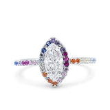 Marquise Art Deco MultiColor Wedding Bridal Ring Simulated Cubic Zirconia 925 Sterling Silver
