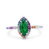 Marquise Art Deco MultiColor Wedding Bridal Ring Simulated Cubic Zirconia 925 Sterling Silver