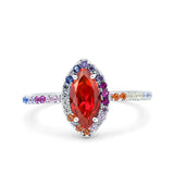 Marquise Art Deco MultiColor Wedding Bridal Ring Simulated Cubic Zirconia 925 Sterling Silver