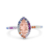 Marquise Art Deco MultiColor Wedding Bridal Ring Simulated Cubic Zirconia 925 Sterling Silver