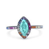 Marquise Art Deco MultiColor Wedding Bridal Ring Simulated Cubic Zirconia 925 Sterling Silver