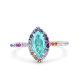 Marquise Art Deco MultiColor Wedding Bridal Ring Simulated Cubic Zirconia 925 Sterling Silver