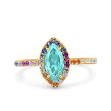 Marquise Art Deco MultiColor Wedding Bridal Ring Simulated Cubic Zirconia 925 Sterling Silver