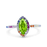 Marquise Art Deco MultiColor Wedding Bridal Ring Simulated Cubic Zirconia 925 Sterling Silver