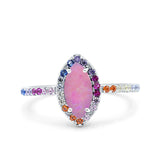 Marquise Art Deco MultiColor Wedding Bridal Ring Simulated Cubic Zirconia 925 Sterling Silver