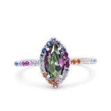 Marquise Art Deco MultiColor Wedding Bridal Ring Simulated Cubic Zirconia 925 Sterling Silver