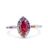 Marquise Art Deco MultiColor Wedding Bridal Ring Simulated Cubic Zirconia 925 Sterling Silver