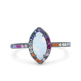 Marquise Art Deco MultiColor Wedding Bridal Ring Simulated Cubic Zirconia 925 Sterling Silver