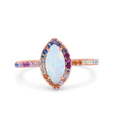 Marquise Art Deco MultiColor Wedding Bridal Ring Simulated Cubic Zirconia 925 Sterling Silver