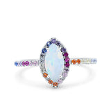 Marquise Art Deco MultiColor Wedding Bridal Ring Simulated Cubic Zirconia 925 Sterling Silver