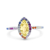 Marquise Art Deco MultiColor Wedding Bridal Ring Simulated Cubic Zirconia 925 Sterling Silver