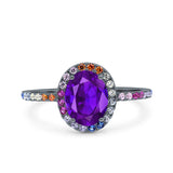 Oval Art Deco Multiple Color Wedding Bridal Ring Simulated Cubic Zirconia 925 Sterling Silver