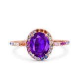 Oval Art Deco Multiple Color Wedding Bridal Ring Simulated Cubic Zirconia 925 Sterling Silver